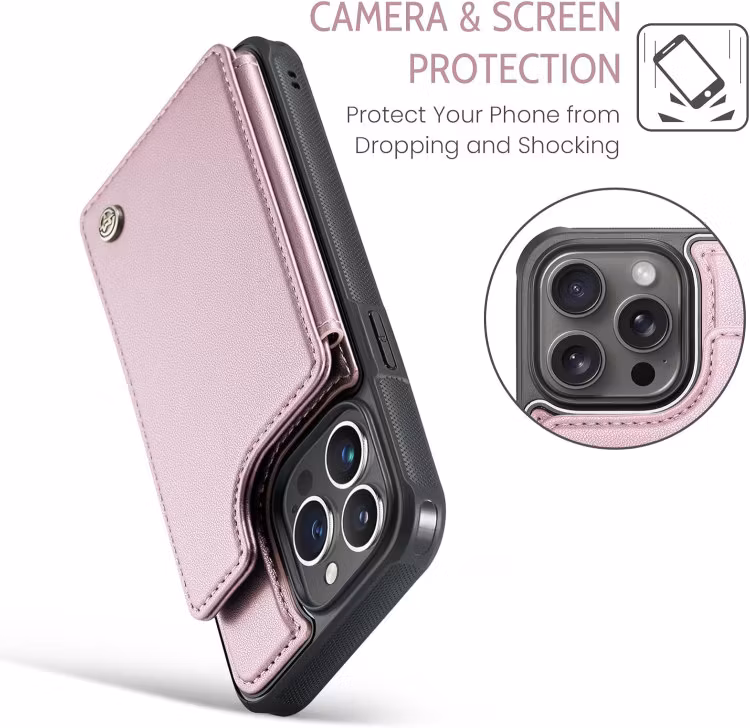 iPhone 14 Pro - Stöttåligt Skal 4-FACK Korthållare Roséguld