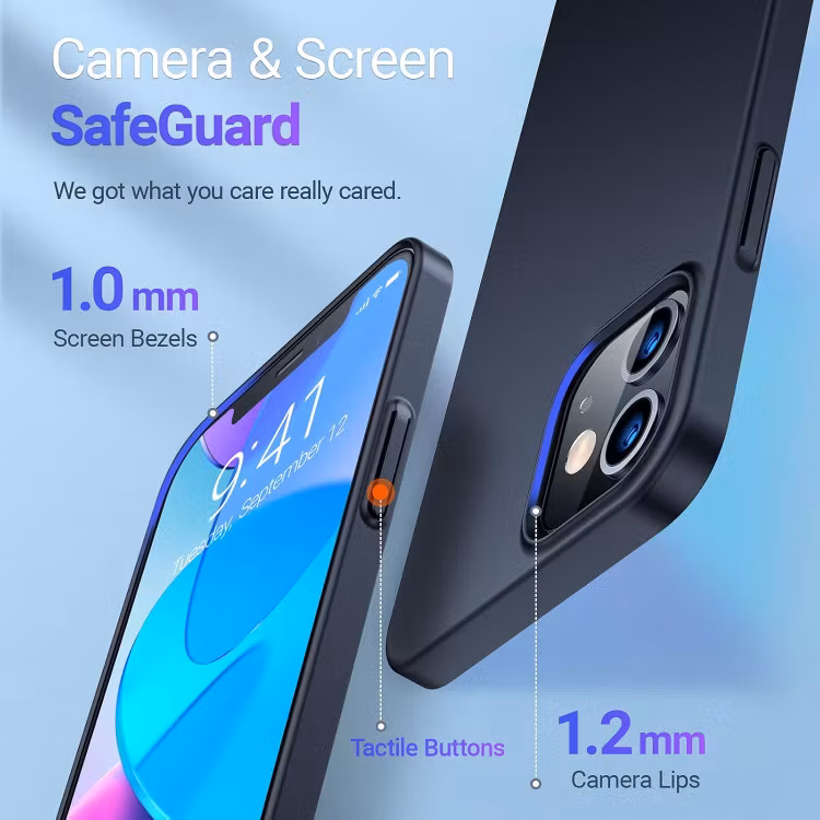 iPhone 12 - Ultratunt Stöttåligt Skal Gummibelagt Mattsvart