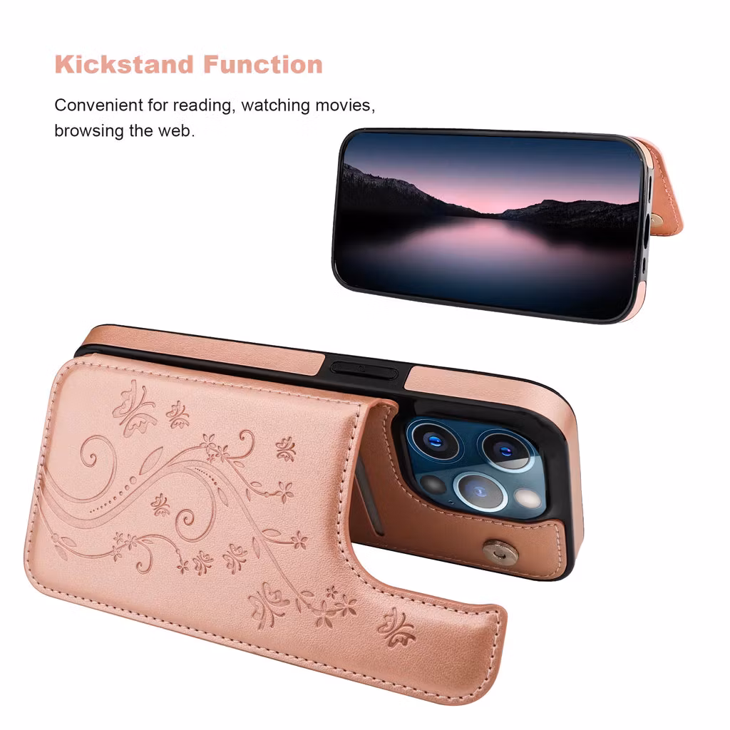 iPhone 14 Pro - Skal Nordic® Stöttåligt Läder kortfack Roséguld