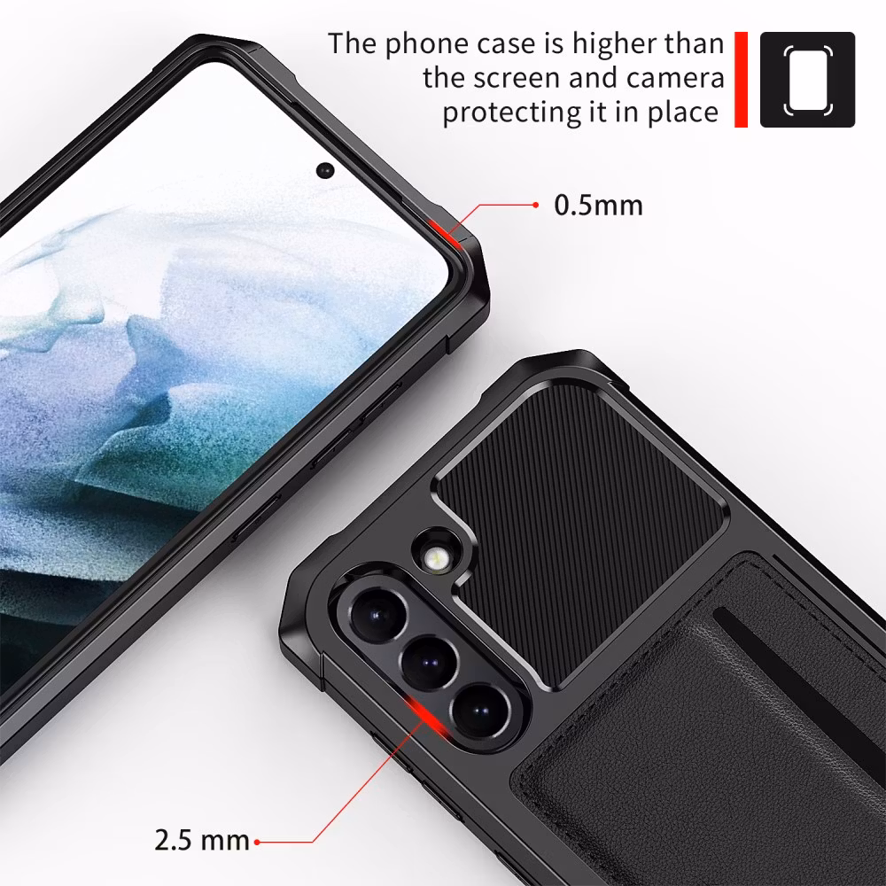 Samsung S21 FE - Stöttåligt Skal Kortfack Solid® Svart