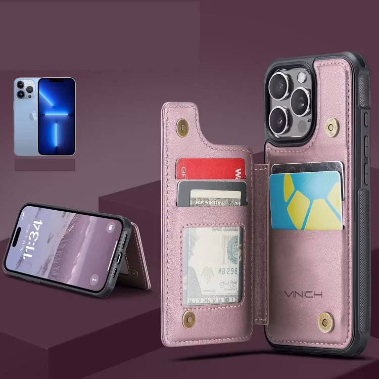 iPhone 14 Pro - Stöttåligt Skal 4-FACK Korthållare Roséguld