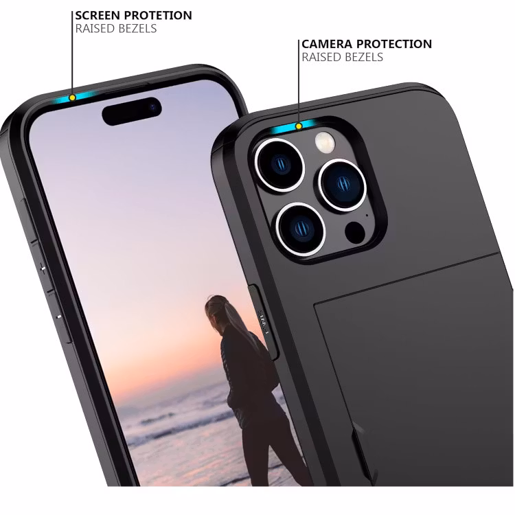 iPhone 14 Pro - Stöttåligt Skal med Kortfack Extra Förstärkt Svart