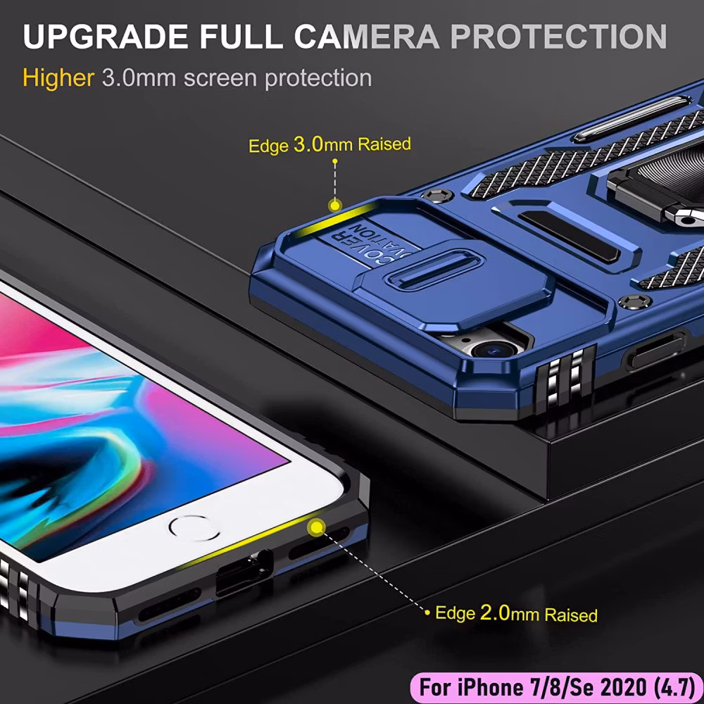 iPhone 7/8/SE - Skal Kameraskydd Stöttåligt Ringhållare Blå