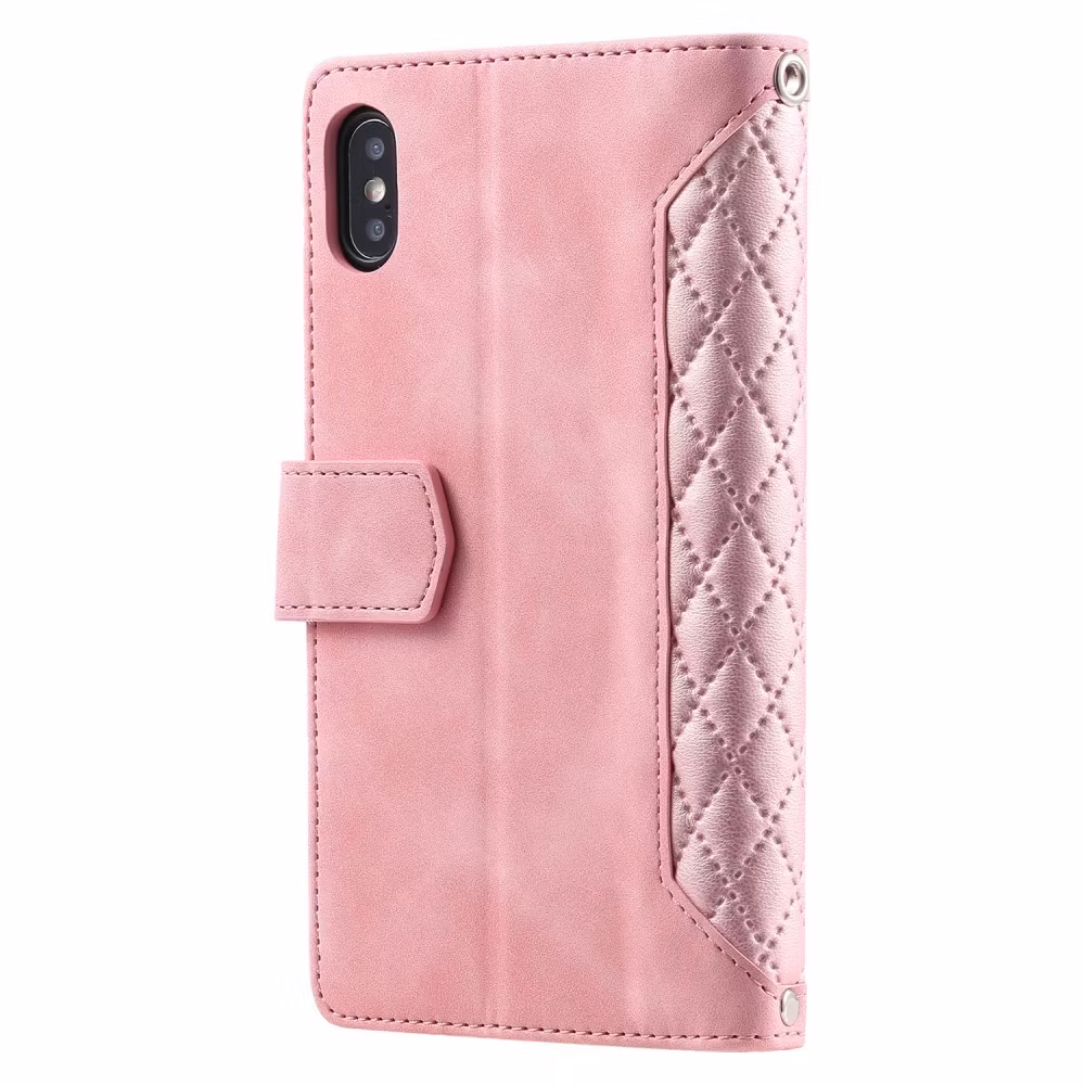 iPhone X/XS - Fodral Multifunktionellt Solid® Läder Roséguld