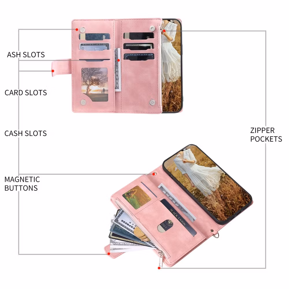 iPhone X/XS - Fodral Multifunktionellt Solid® Läder Roséguld