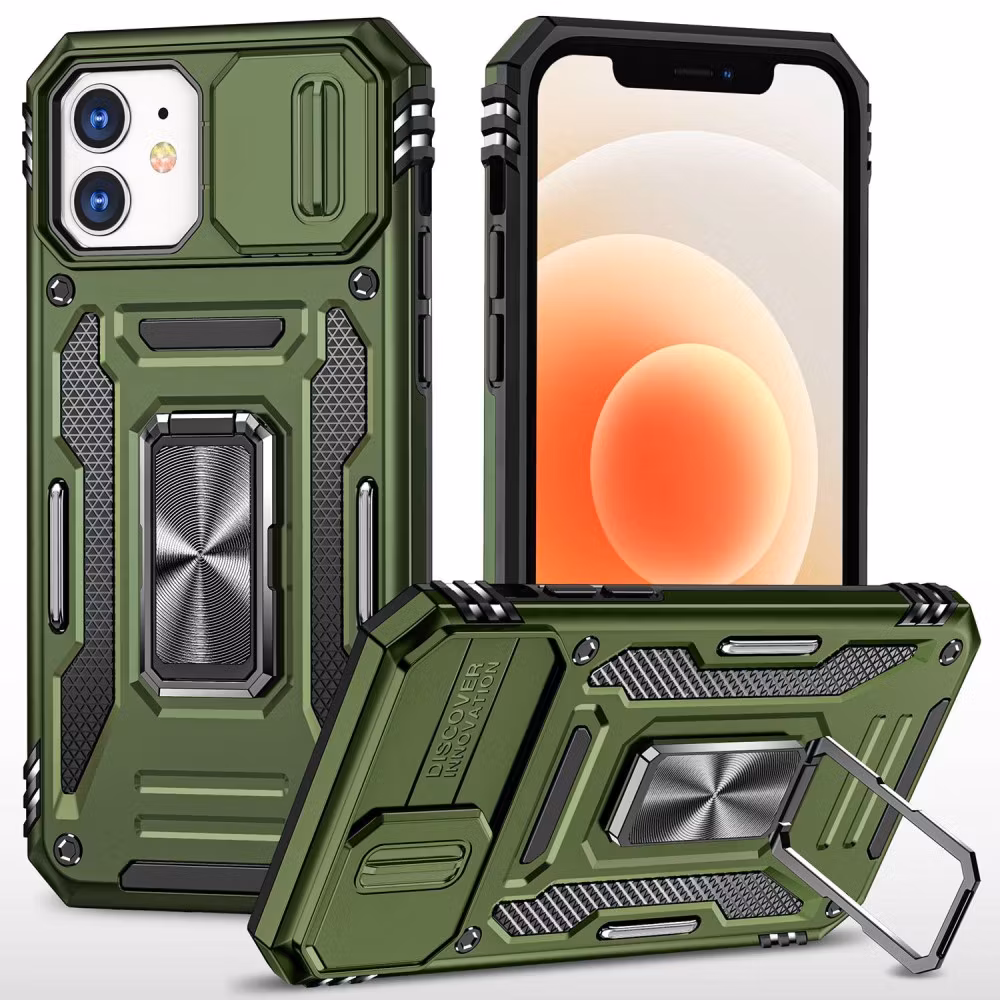 iPhone 12/12 Pro - Skal kameraskydd Stöttåligt Hybrid Ringhållare Grön