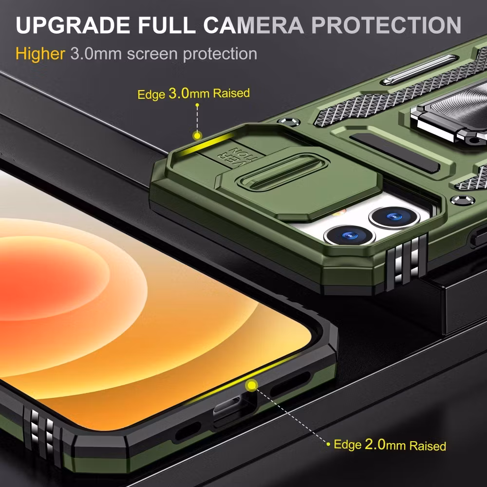 iPhone 12/12 Pro - Skal kameraskydd Stöttåligt Hybrid Ringhållare Grön