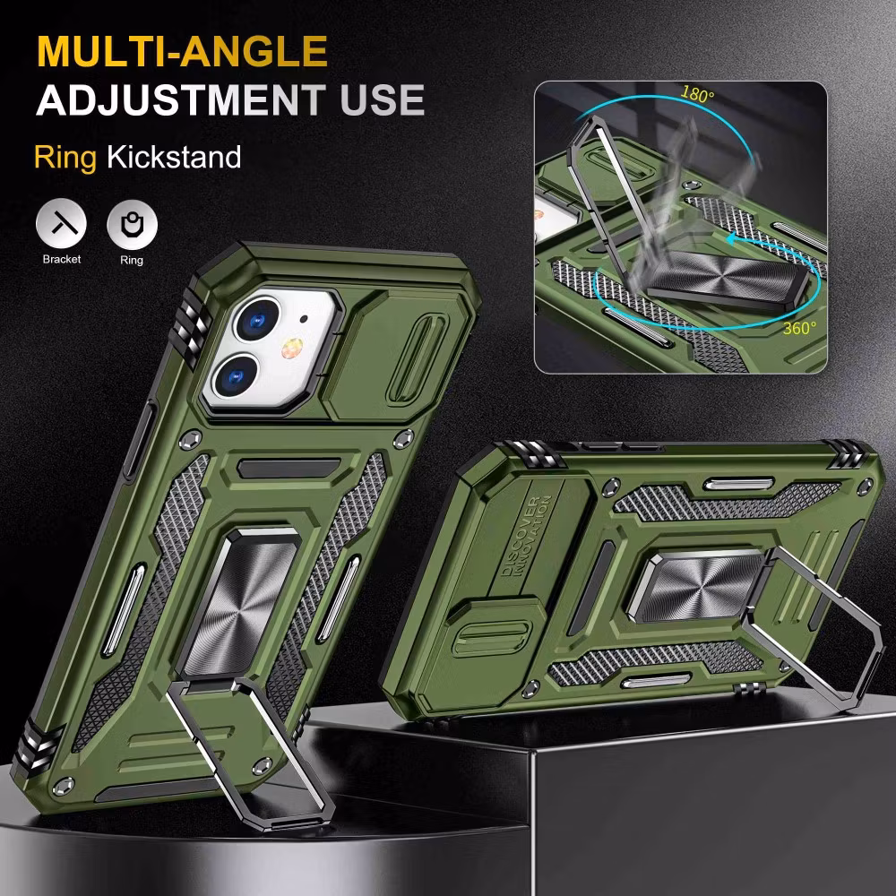 iPhone 12/12 Pro - Skal kameraskydd Stöttåligt Hybrid Ringhållare Grön