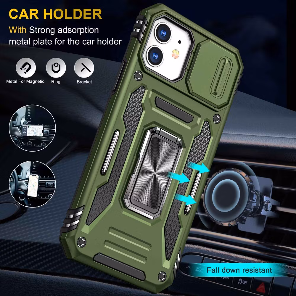 iPhone 12/12 Pro - Skal kameraskydd Stöttåligt Hybrid Ringhållare Grön