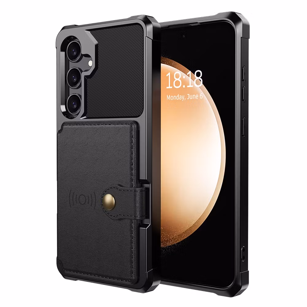 Samsung S25 - Skal Stöttåligt 4-FACK Korthållare Svart