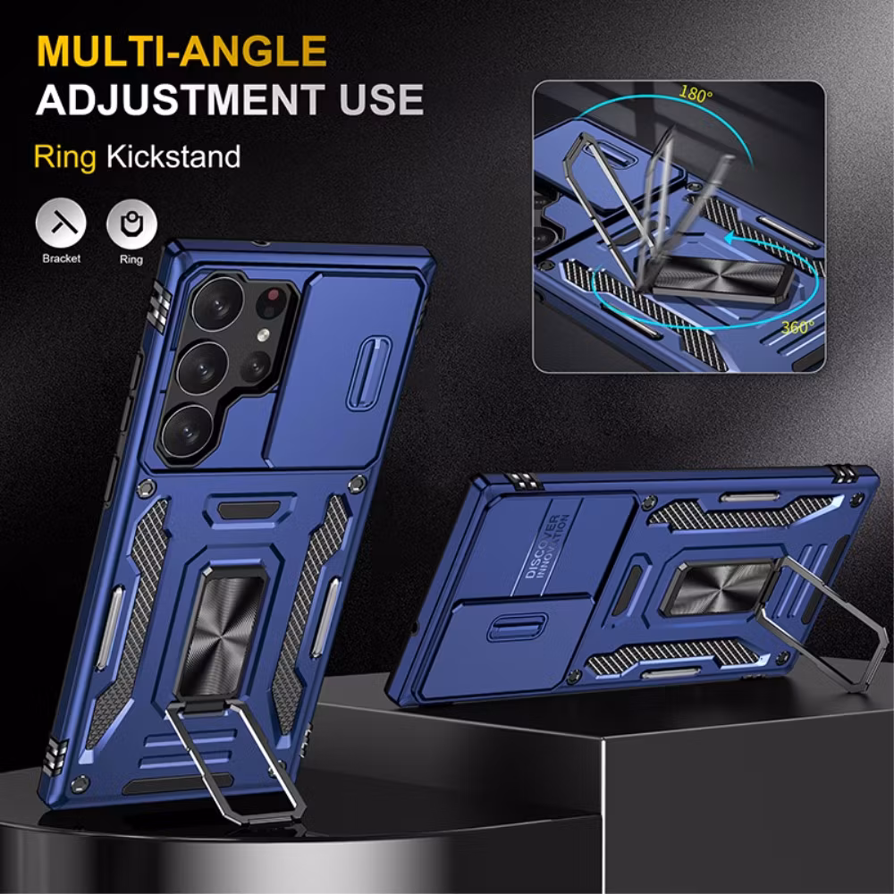 Samsung S23 Ultra - Skal CamShield / Kameraskydd Kickstand Blå