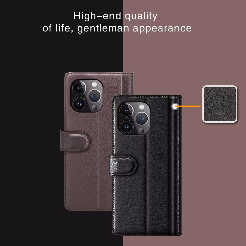 iPhone 14 Pro - Äkta Läder Fodral 4-FACK Svart