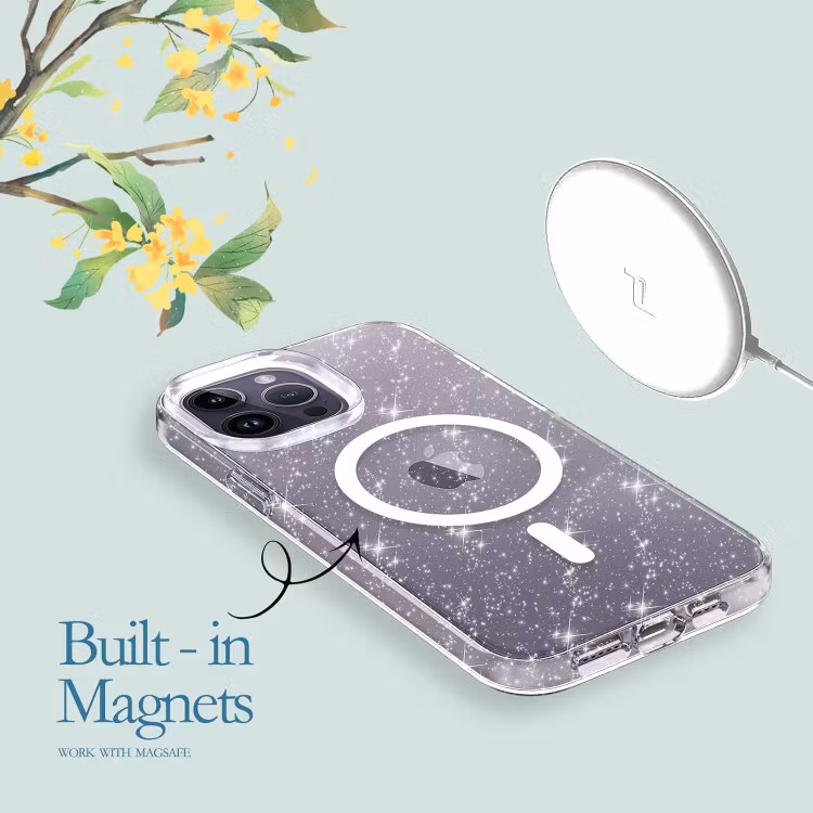 iPhone 12/12 Pro - Glitter MagSafe Skal Stöttåligt Transparent