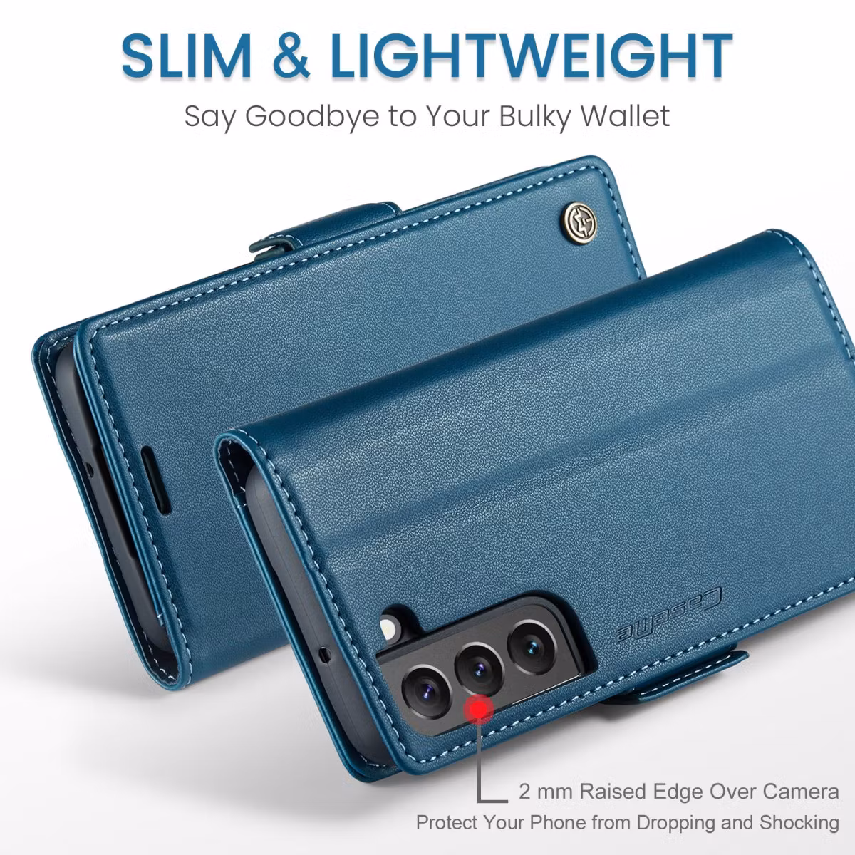 Samsung S23 - Fodral Premium Läder RFID Skyddat CaseMe® Blå