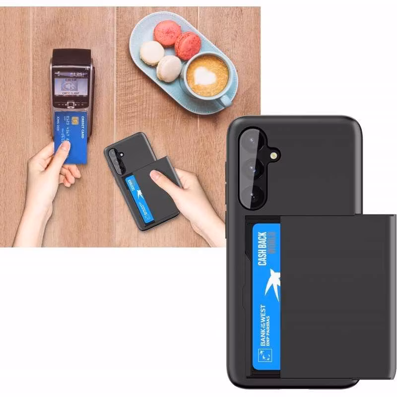 Samsung S24 - Skal Stöttåligt med kortfack Extra förstärkt Svart