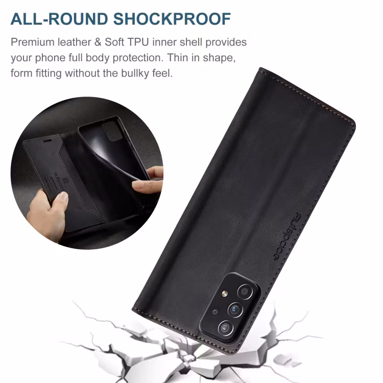 Samsung A52 / A52s - Premium Läder Fodral RFID Skyddat Svart