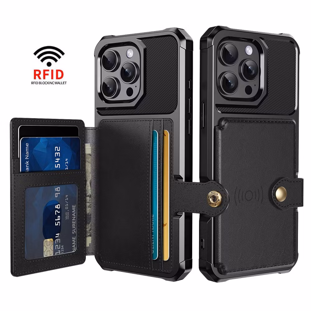 iPhone 15 Pro Max - Skal Med Magnetiskt Plånbok 4-FACK Svart