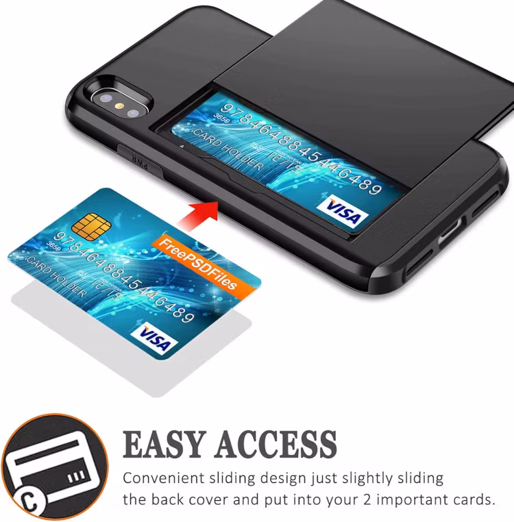 iPhone X/XS - Stöttåligt Skal med Kortfack Extra Förstärkt Svart