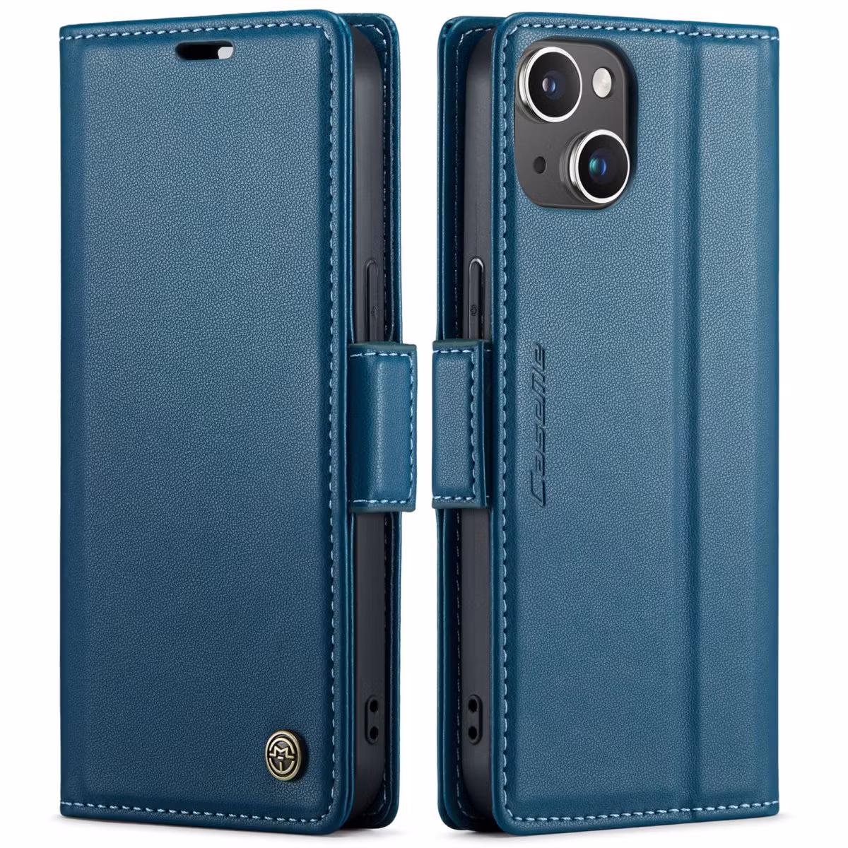 iPhone 15 - Fodral Premium Läder RFID Skyddat CaseMe® Blå