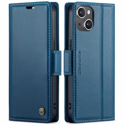 iPhone 15 - Fodral Premium Läder RFID Skyddat CaseMe® Blå