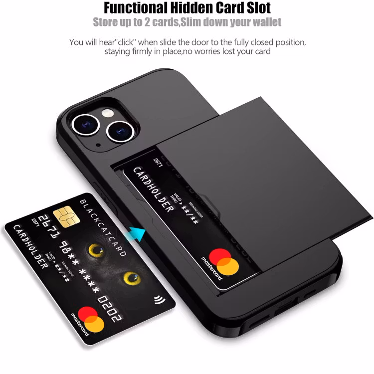 iPhone 15 - Stöttåligt Skal med Kortfack Extra Förstärkt Svart
