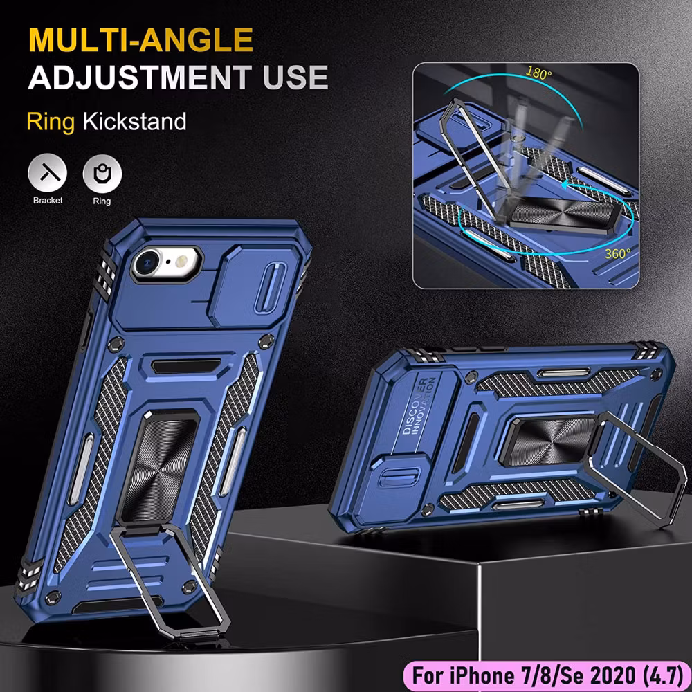 iPhone 7/8/SE - Skal Kameraskydd Stöttåligt Ringhållare Blå
