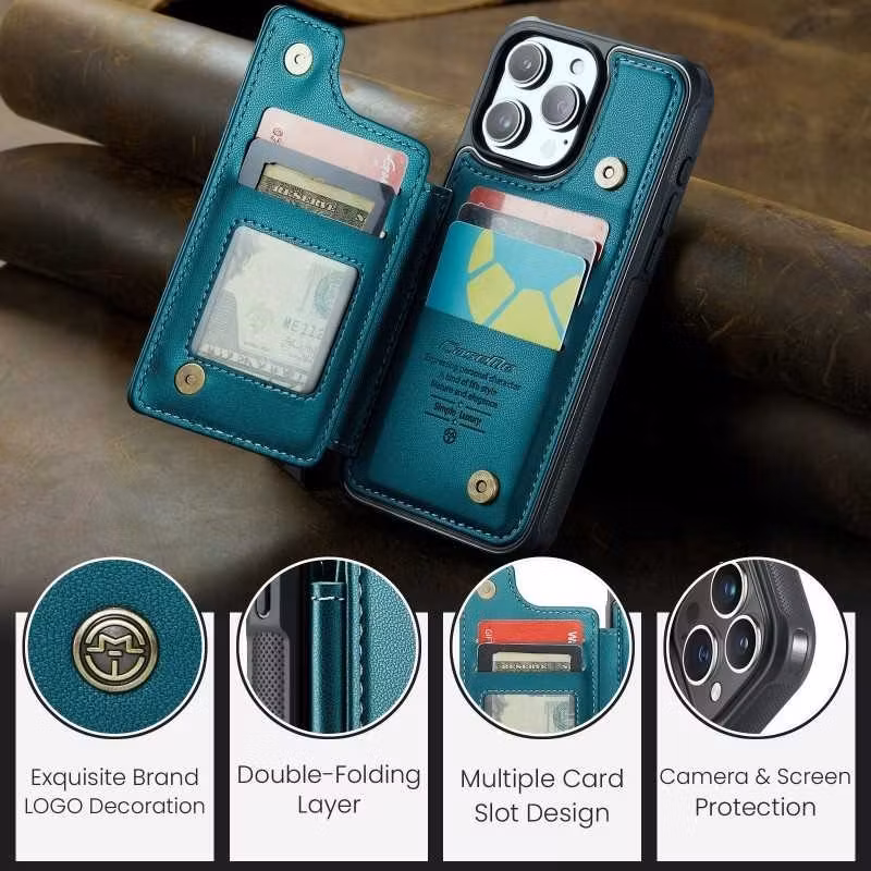 iPhone 14 Pro - Stöttåligt Skal 4-FACK Korthållare Grön