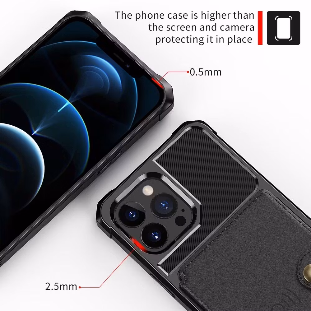 iPhone 15 Pro - Premium Stöttåligt Skal 4-FACK Korthållare Svart