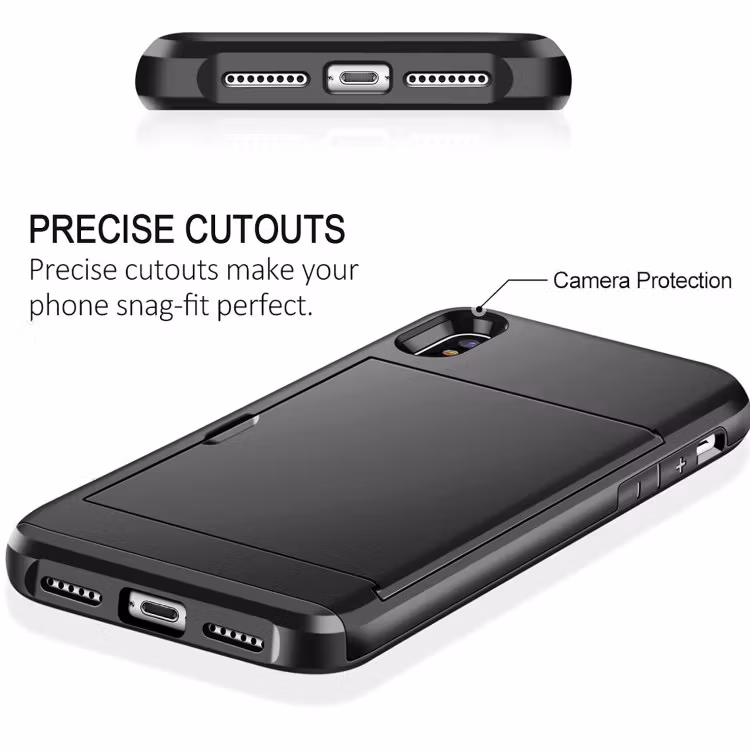 iPhone X/XS - Stöttåligt Skal med Kortfack Extra Förstärkt Svart