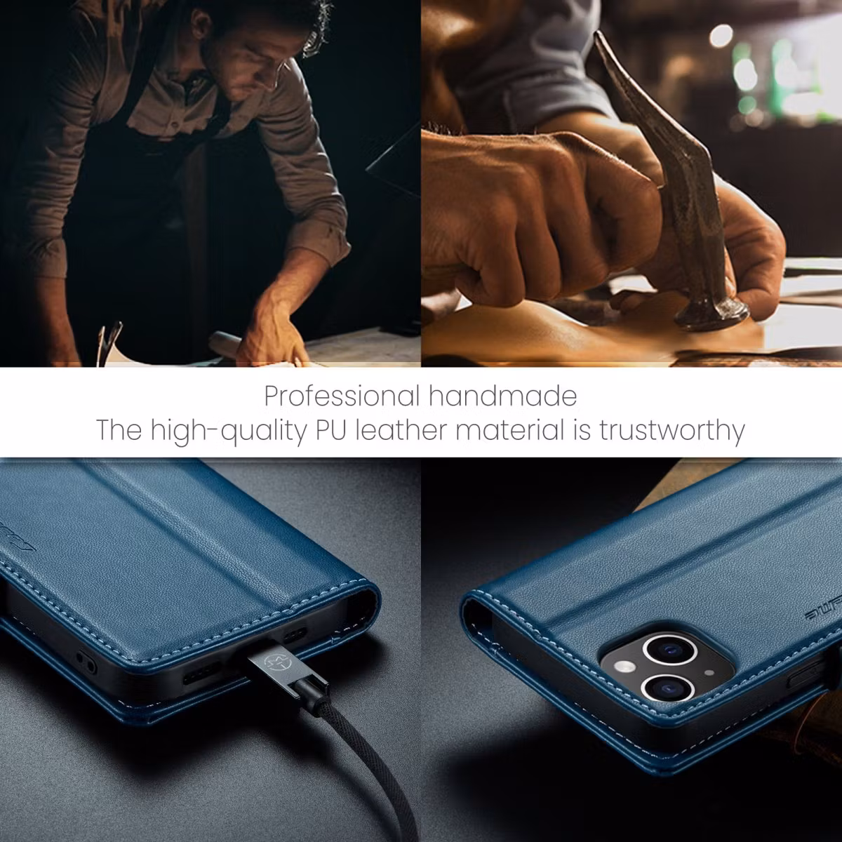 iPhone 15 - Fodral Premium Läder RFID Skyddat CaseMe® Blå