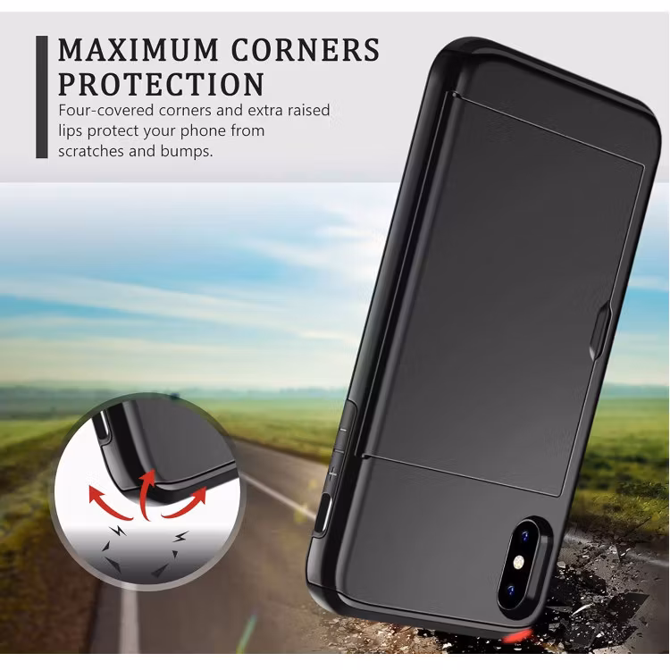 iPhone X/XS - Stöttåligt Skal med Kortfack Extra Förstärkt Svart