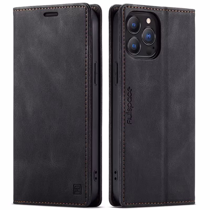 iPhone 13 Pro Max - Premium Läder Fodral RFID Skyddat Svart