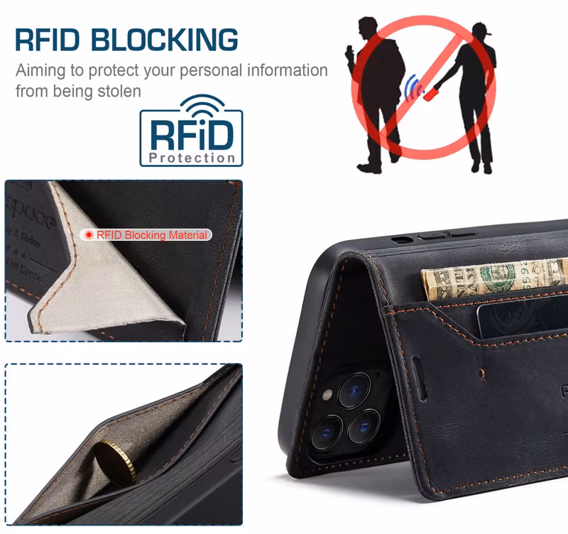 iPhone 13 Pro Max - Premium Läder Fodral RFID Skyddat Svart