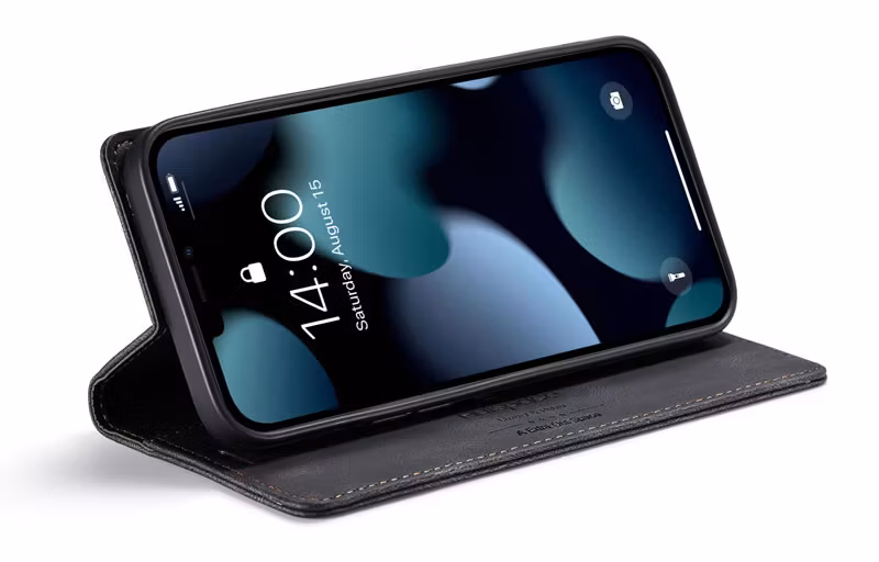 iPhone 13 Pro Max - Premium Läder Fodral RFID Skyddat Svart