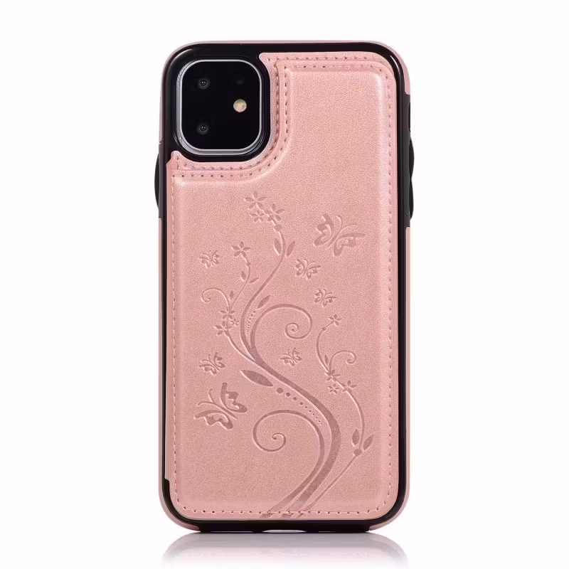 iPhone 12/12 Pro - Stöttåligt skal med kortfack Nordic® Roséguld