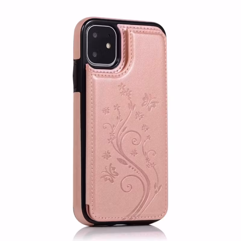 iPhone 12/12 Pro - Stöttåligt skal med kortfack Nordic® Roséguld