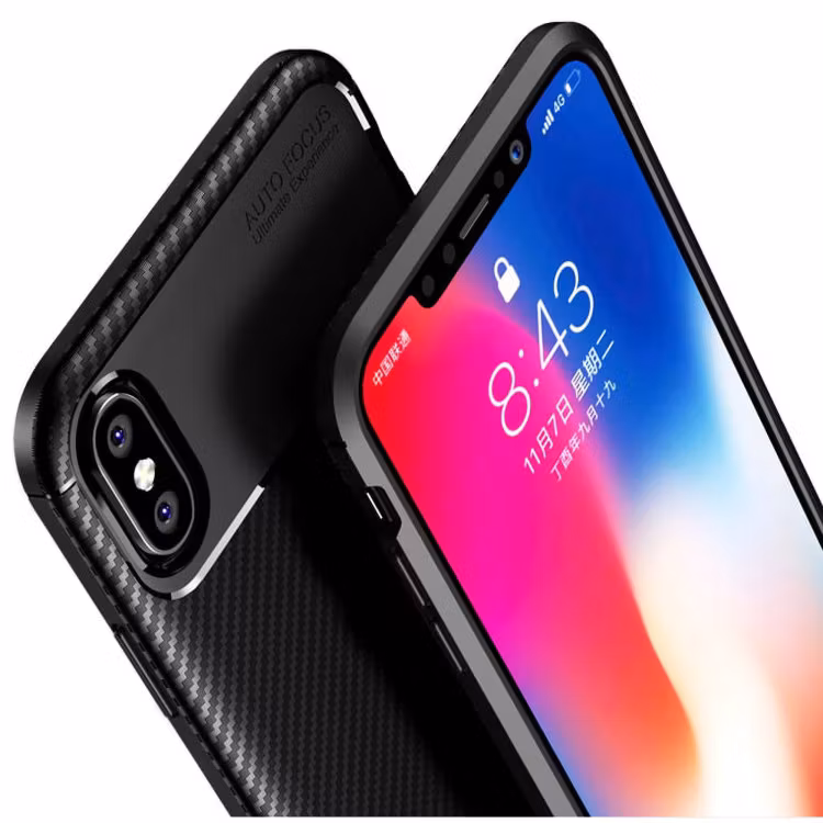 iPhone X/XS - Stöttåligt Skal Kolfiber Mönster Svart