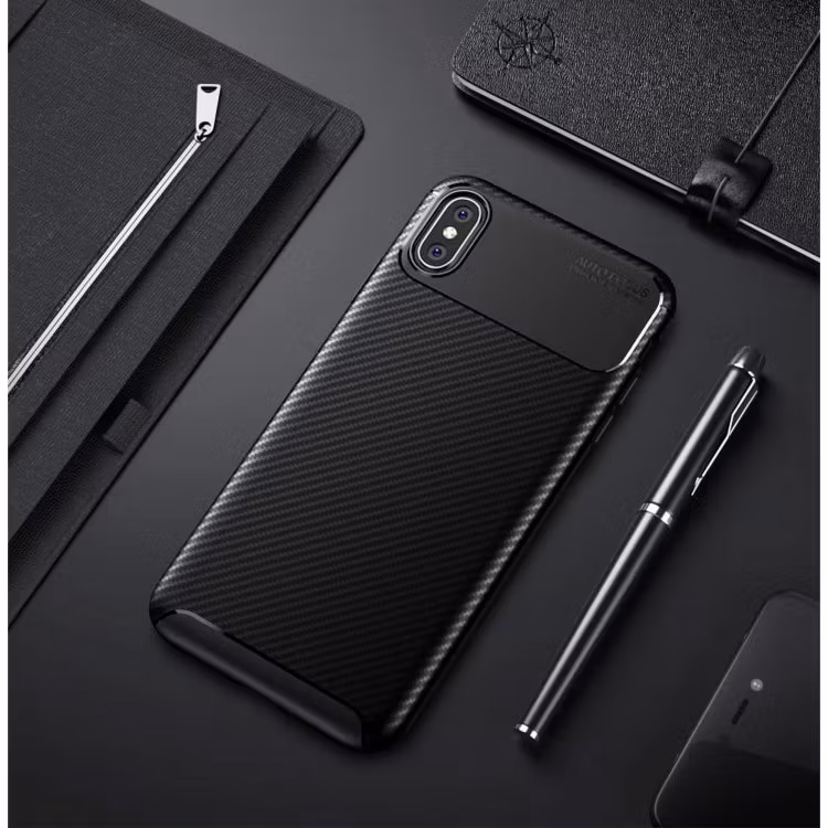 iPhone X/XS - Stöttåligt Skal Kolfiber Mönster Svart