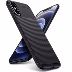 iPhone X/XS - Stöttåligt Skal Kolfiber Mönster Svart