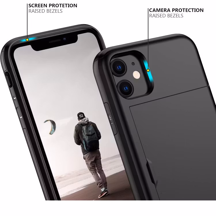 iPhone 11 - Stöttåligt Skal med Kortfack Extra Förstärkt Svart