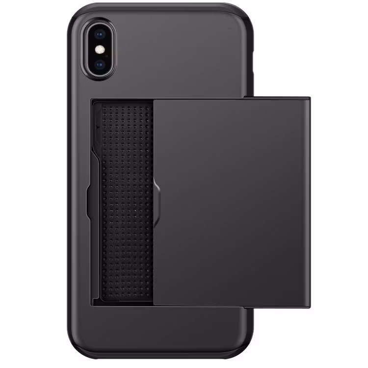 iPhone X/XS - Stöttåligt Skal med Kortfack Extra Förstärkt Svart