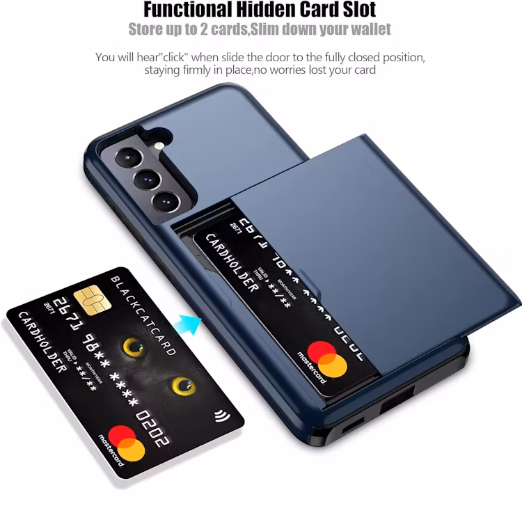 Samsung S21 FE - Stöttåligt Skal med kortfack Extra förstärkt Blå