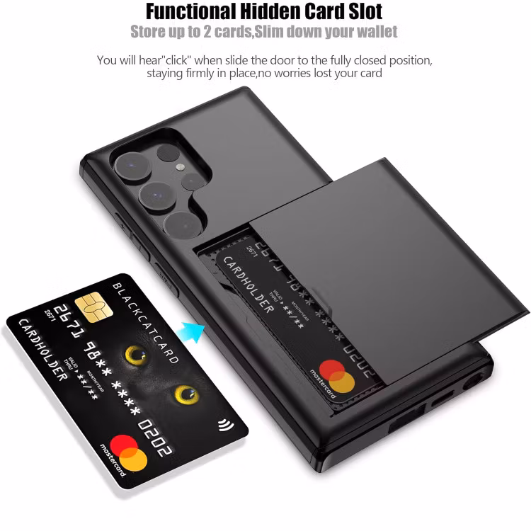 Samsung S25 Ultra - Stöttåligt Skal med Kortfack Extra Förstärkt Svart