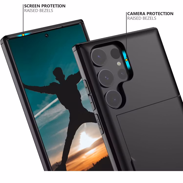 Samsung S25 Ultra - Stöttåligt Skal med Kortfack Extra Förstärkt Svart