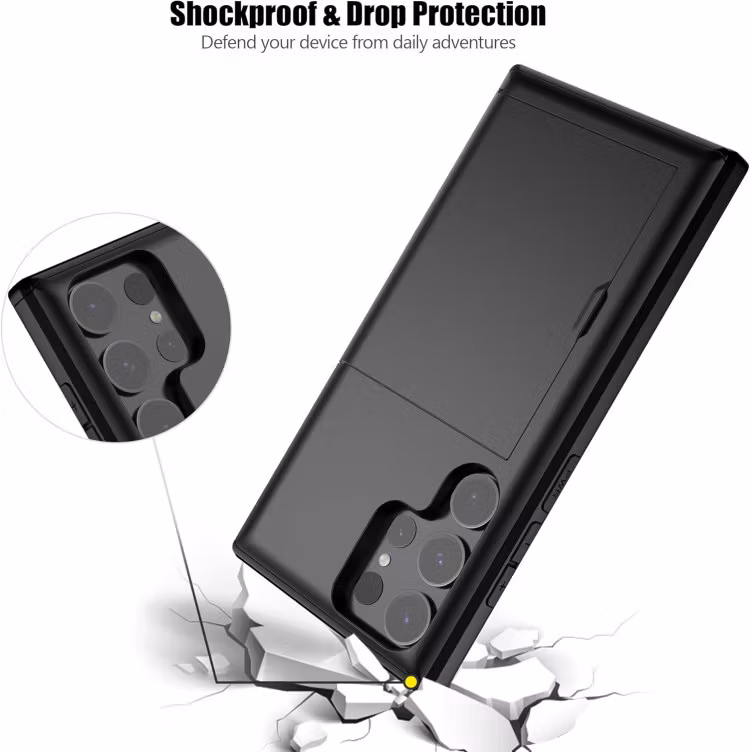 Samsung S25 Ultra - Stöttåligt Skal med Kortfack Extra Förstärkt Svart