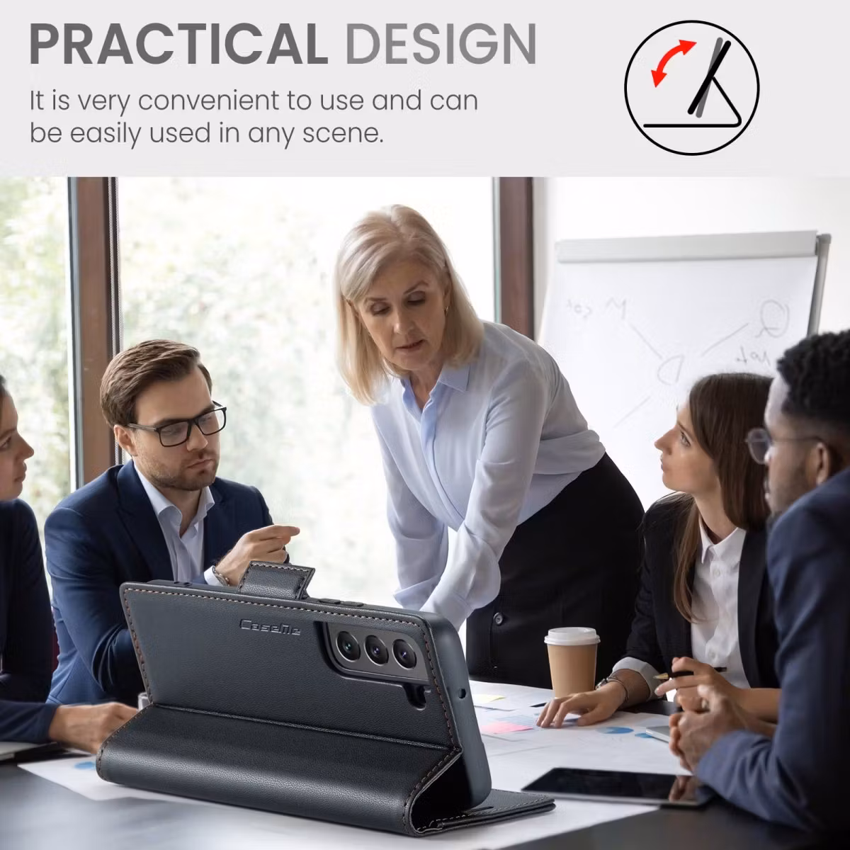 Samsung S21 - Fodral Premium Läder 4-FACK CaseMe® Svart