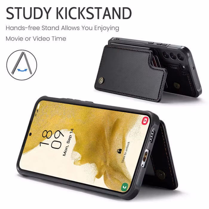 Samsung S22 - Stöttåligt Skal 4-FACK Korthållare Svart