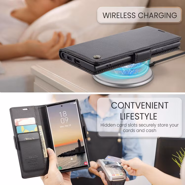 Samsung S24 Ultra - Fodral Premium Läder RFID Skyddat CaseMe® Svart