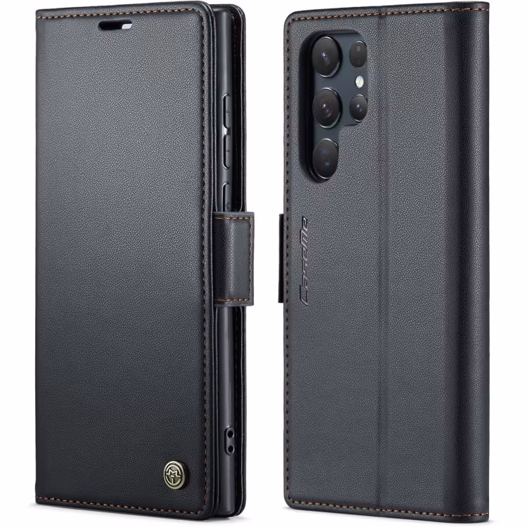 Samsung S24 Ultra - Fodral Premium Läder RFID Skyddat CaseMe® Svart