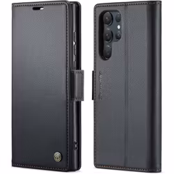 Samsung S24 Ultra - Fodral Premium Läder RFID Skyddat CaseMe® Svart